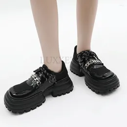 Dress Shoes Metal Chain Platform Lolita Gothic Woman 2024 Spring College Style Patent Leather Pumps Women Japan School Uniform