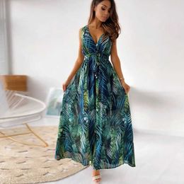 Basic Casual Dresses M XL Floral Womens Summer Dress 2024 Bohemian Loose Beach Sundress Midi Skirt Womens Holiday Maxi Dress Vestido RobeL2405