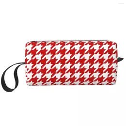 Storage Bags Custom Red Houndstooth Toiletry Bag Women Geometric Dogstooth Cosmetic Makeup Organizer Lady Beauty Dopp Kit Case