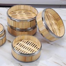 Double Boilers Bamboo Food Steamer Basket With Stainless Steel Banding Bun Steaming Dumplings DimSum Cage Cooker Kitchen Gadget No Lid