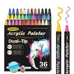 12/24/36 Colour Boxed Double-ended Acrylic Pen Waterproof Soft-Bristled Marker Pen DIY Hand-painted Ceramic Graffiti Painting Pen 240506