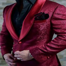 Fashion Burgundy Paisley Wedding Tuxedos British Style Custom Made Mens Suit Slim Fit Blazer Wedding Suits For MenSuit Pant 246D