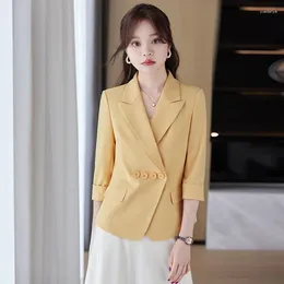 Women's Suits 2024 Yellow For Women Fashion Blazer All-Match Commute Quality Urban Thin 3/4 Sleeve