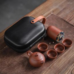 Teaware Sets Home Office Purple Sand Teapot Portable Travel Tea Set One Pot Four Cups Can Gift Multifunctional Car Cup