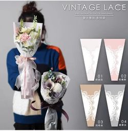 Gift Wrap 20pcs Lace Edge Single Flower Packaging Bag Transparent Waterproof Glass Paper Cover Small Bouquet