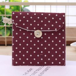 Storage Bags Women Girls Linen Small Dot Button Pouch Purse Wallet Coin Purses Organiser Money Key Case