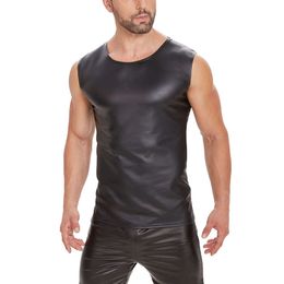 Plus Size Mens Sexy Shiny Tank Tops Male High Elastic Soft Matte Leather Undershirts Sleeveless Casual Streetwear Vest Catsuit Costumes