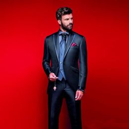 Dark Navy Wedding Tuxedos Slim Fit Mens Groom Wear One Button Groom Wear Custom Made Three Pieces Cheap Formal SuitJacket Pants 263e