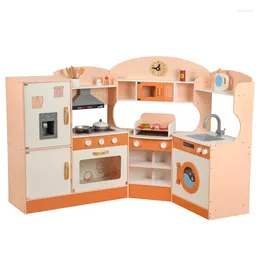 Cookware Sets Wooden Large Corner Sound And Light Kitchen Simulation Of Barbecue Washing Machine Refrigerator Cooking Set