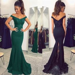 2022 Hot Navy Emerald Wedding Dresses For Guests Bridesmaid Dress Beaded Lace Off Shoulder Mermaid Evening Prom Dress Maid Of Honour Gow 259s