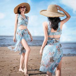 Women's Swimwear Split Body Bikini Set Sexy Swimsuit Beach Vacation Slimming Floral Cloak Spring 3 Pcs