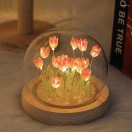 Decorative Flowers Handmade Creative DIY Tulip Night Light Material Package Self Assembling Lamp Home Decoration Holiday Gift Room Ornament