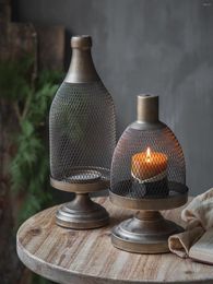 Candle Holders Retro Vintage Metal Pedestal With Mesh Dome