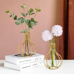 Vases Nordic Light Luxury Iron Flower Stand Transparent Glass Test Tube Hydroponic Vase Desktop Cabinet Home Decoration Ornaments