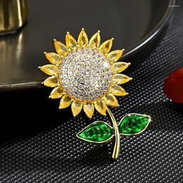Brooches Gemstone Zircon Sunflower Brooch For Women Tassel Pin Jacket Corsage Coat Suit Accessories Jewelry Gifts Direct Selling