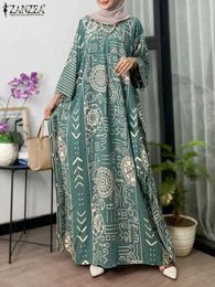 Ethnic Clothing Womens Muslim Fashion Dress Bohemian Print Maxi Long Vestidos 2024 ZANZEA Dubai Gown Trkiye Abaya Casual Long Slave Kaftan T240510