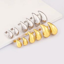 European American Luxury Designer Simple Dupes Teardrop Chunky Hammered Golden/Silver High Quality rostfritt stål 14K Gul guldvatten Drop örhängen Juvelgåva 8