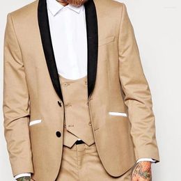 Men's Suits Champagne Elegant Formal Wedding Men Groom Tuxedo Prom Slim Fit Blazers Hombre High Quality Custom 3 Piece Set Costume