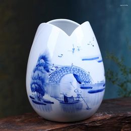 Vases Ceramic Small Flower Container Hand Painted Blue And White Porcelain Charm Of Lotus Decoration Fashion Simple Family