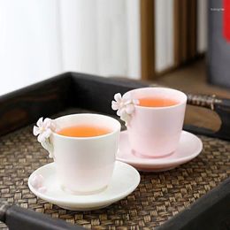 Cups Saucers Handmade Flower Tea Cup For Women Pink And Saucer Set Exquisite Ceramic Cherry Blossom Porcelain Home Drinkware Gift