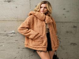 Womens Coats Winter Warm Fleece Jackets Loose Scarf Coat Casual Solid Faux Fur Pocket Outwear Cardigan Female Coat Plus Size New1745887