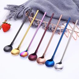 Drinking Straws Eco-Friendly Stainless Steel Long Metal Straw With Spoon Stirring Gift Brushes Yerba Mate Teaspoon Bar Accessories