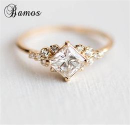 Princess Cut Zircon Engagement Ring Vintage Gold Color Promise Wedding Rings For Women Simple Summer Jewelry Gift5421542