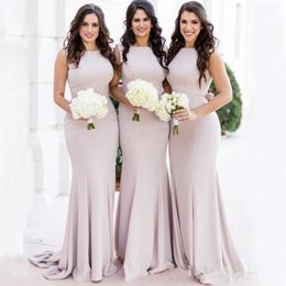 African Simple Blush Pink Mermaid Long Bridesmaid Dresses Jewel Neck Designer Custom Made Stretchy Wedding Guest Gowns Maid Of Honor Dr 253O