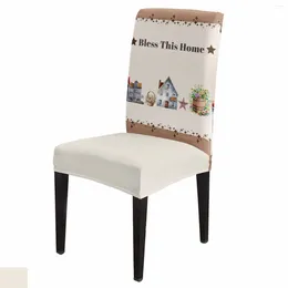 Chair Covers Watercolor House Stars Wood Grain Dining Spandex Stretch Seat Cover For Wedding Kitchen Banquet Party Case