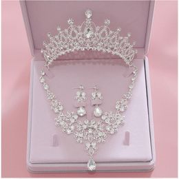 Shiny Bridal Wedding Jewellery Sets Crystal Tiaras And Crown Rhinestone Necklace Drop Earrings For Wedding Party Quinceanera Formal Occas 254S