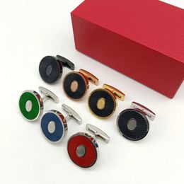 Luxury high-quality CT circular green blue red black cufflinks detailed business set shirt cufflinks classic button box set240429