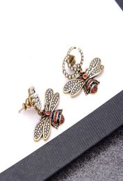 Luxury Designer Jewelry Women Earrings letter Bee Studs with stamp Brass with gold plated Diamond earring elegant new fashion jewe8063575