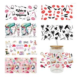 Window Stickers Beauty Makeup Theme Pattern Design UV DTF Transfer Libbey Cup Wrap Iron For Glass 16oz D14013