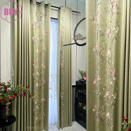 Curtain Chinese Green Embroidered Window Screen Thickened Curtains For Living Room Bedroom Villa French Balcony Customization