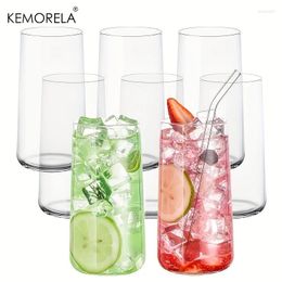 Wine Glasses 6PCS Highball Glass Whiskey Coffee Cup With Straw 15.5 Oz Juice Drinking Suitable For Cocktail Beer Drinkware Set