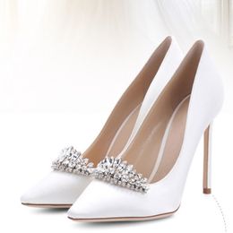Elegant Designer Satin Women Shoes High Heel for Weddings Sequined Bridal Shoes Summer Prom Party Wear 200j