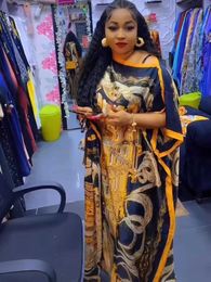 Ethnic Clothing African Dresses For Women Vetement Femme Spring New Dashiki Abaya Print Maxi Dress Africa Clothes Dashiki Ankara Dresses Scarf T240510