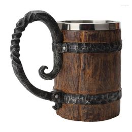 Mugs Simulation Crude Wood Beer Mug Stainless Steel Resin Goblet Wine