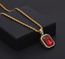 Mens Mini Ruby Pendant Necklace Gold Cuban Link Chain Fashion Hip Hop Necklaces Jewelry for Men2871615