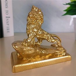 Decorative Figurines Golden Chinese Lions Statues Sculptures Animals Dragon Ornaments Resin Craft Feng Shui Home Office Decoration