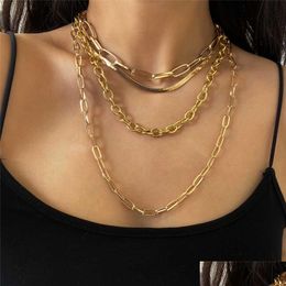 Chains 4Pcs/Set Mti-Layered Punk Cross Flat Snake Chain Necklace Trendy Goth Chunky Necklaces For Women Choker Neck Collar Jewellery D Dhjai