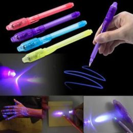 wholesale 2 in 1 UV Light Magic Invisible Pens Creative Stationery Invisible Ink Pens Plastic Highlighter Marker Pen School Office Pens