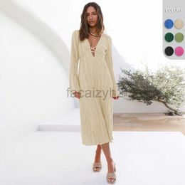 Casual Dresses Designer Dress Women's Autumn Dress Waist Half Open Neck Mid length Dress Commuter Loudsleeve Lace A-line Skirt Plus size Dresses