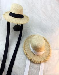 Summer Lafia Beach Women Black And White Ribbon Hat Temperament Flat Strawhat Wide Brim Hats8126617