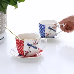 Mugs Chinese Magpie Ceramic Coffee Cup And Dish Set Vintage Water Flower Tea Creative Home Drinking