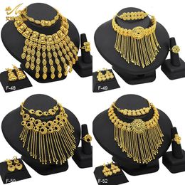 ANIID Ethiopian Dubai Tassel Gold Color Jewelry Sets For Women Wedding Indian Bridal Necklace And Earring 4Pcs Set Party Gifts 240506