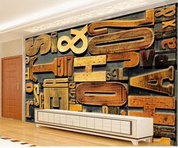 Wallpapers Custom 3d Wallpaper English Alphabet Wood Carving Background Wall Decoration Painting Mural