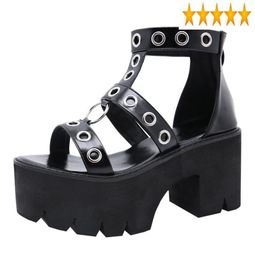 Hollow Open Toe Metal Ring Out High Women Platform Thick Heel Shoes Summer Casual Zip Wedges Sandals5400511