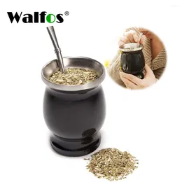 Teaware Sets Walfos Mate Natural Gourd/Tea Cup Set 8 Ounces Bombillas Yerba Straw Cleaning Brush Stainless Steel Double-Walled