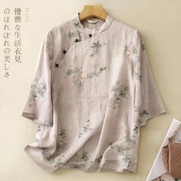 Women's Blouses Thin Light Soft Cotton Print Floral Vintage Chinese Style Blouse Shirts Fashion Women Holiday Casual Tops